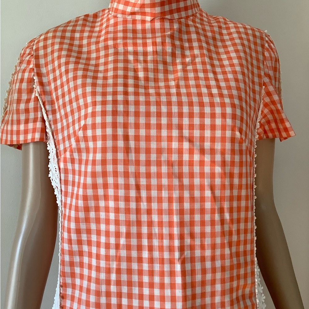 Vintage 50s 60s mod orange and white gingham short sleeve dress size small